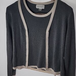 Vintage Two Piece Gray & Winter White Cardigan Sweater Set Soft